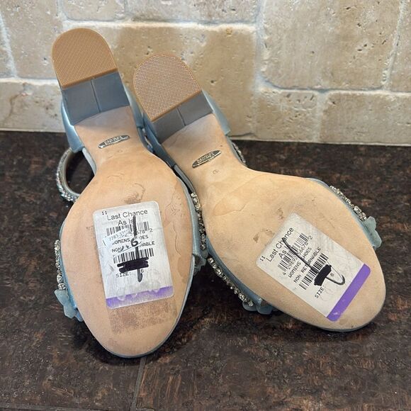 Badgley Mischka Clara embellished strap block heel blue satin heel Size 6 $235 - Picture 11 of 11